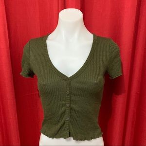 Olive Green Button Down Crop Top
